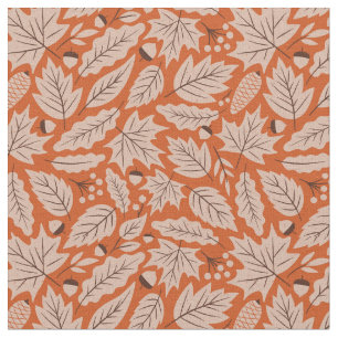 Orangefarbenes Herbstlaub- und Acornmuster Stoff