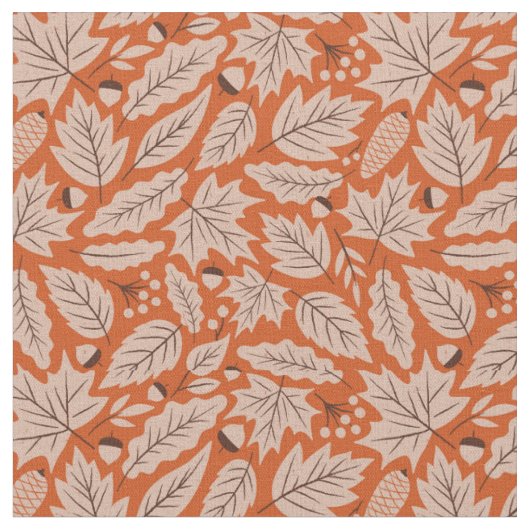 Orangefarbenes Herbstlaub- und Acornmuster Stoff (Nahaufnahme)