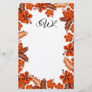 Orangefarbenes Hibiskus Mit Monogramm weißes Papie Briefpapier