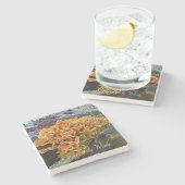 Orangefarbenes Huhn im Wald Pilz Steinuntersetzer (Seitenansicht)