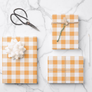 Orangefarbenes Kariertes Muster Geschenkpapier Set