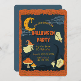 Orangefarbenes Kerzen Spooky Halloween-Party Einla Einladung