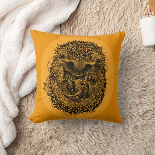 Orangefarbenes Kissen mit schlafendem Igel (Decke)
