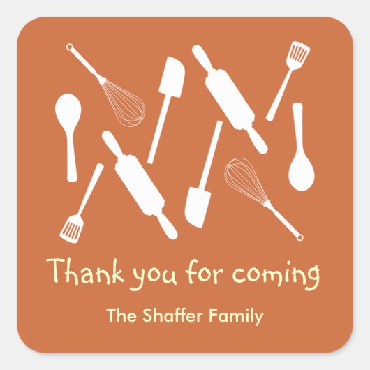 Orangefarbenes Küchengerät Erntedank Potluck Party Quadratischer Aufkleber (Vorderseite)