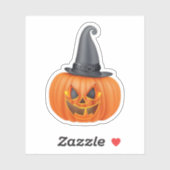 Orangefarbenes Kürbisgesicht mit spitzen Hut-Vinyl Aufkleber (Blatt)