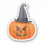 Orangefarbenes Kürbisgesicht mit spitzen Hut-Vinyl Aufkleber (Vorderseite)