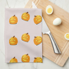 Orangefarbenes Kürbiskopfmuster Geschirrtuch