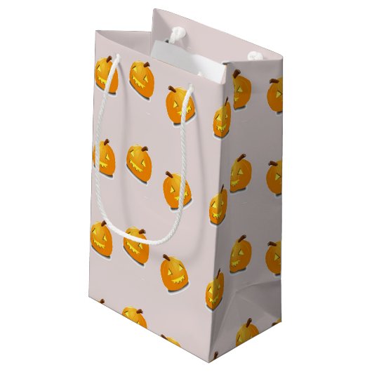 Orangefarbenes Kürbiskopfmuster Kleine Geschenktüte (Rückseite Schrägansicht)