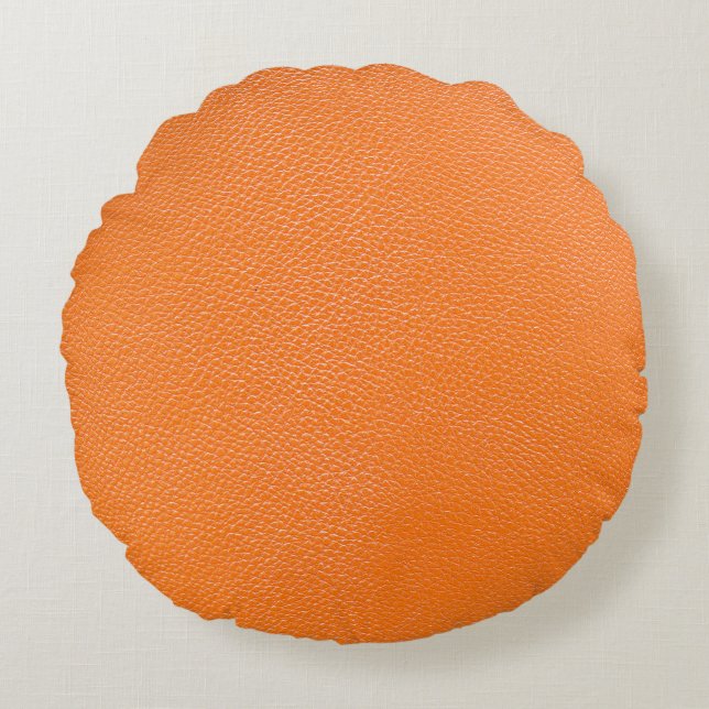 Orangefarbenes Ledermuster, Textur aus Hinterleder Rundes Kissen (Vorderseite)