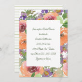 Orangefarbenes Lila Brautparty mit Blumenfarbe Einladung (Vorne/Hinten)