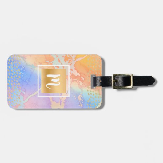 Orangefarbenes lila Gold abstrakte Aquarellfarbenm Gepäckanhänger (Vorderseite horizontal)