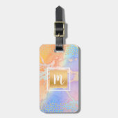 Orangefarbenes lila Gold abstrakte Aquarellfarbenm Gepäckanhänger (Vorderseite vertikal)