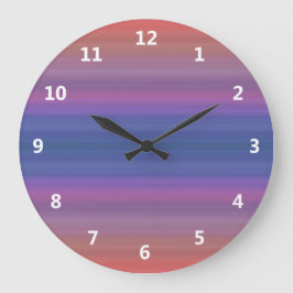 Orangefarbenes Lila und blaues Streifen Abstraktes Große Wanduhr