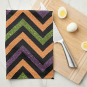 Orangefarbenes lila und grün Zickzack Küchentuch I (Viertel Falte)
