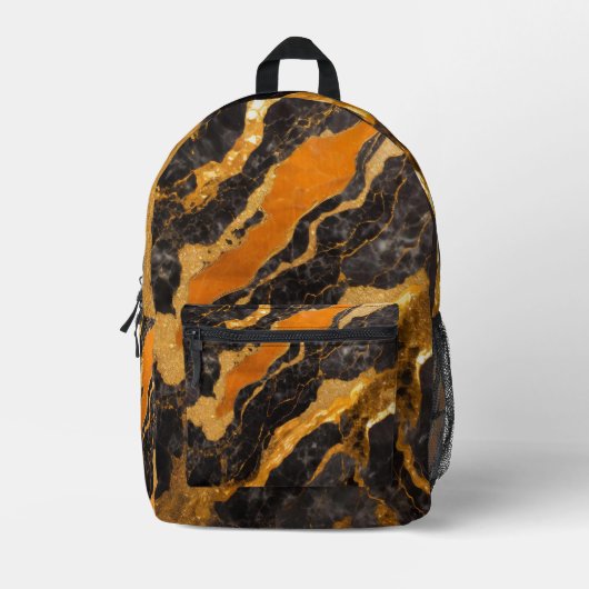Orangefarbenes Marmormuster mit Gold Bedruckter Rucksack (Vorderseite)