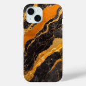 Orangefarbenes Marmormuster mit Gold Case-Mate iPhone Hülle (Rückseite)