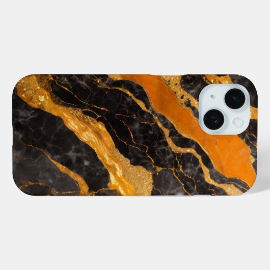 Orangefarbenes Marmormuster mit Gold Case-Mate iPhone Hülle (Rückseite (Horizontal))