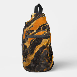 Orangefarbenes Marmormuster mit Gold Crossbody Bag