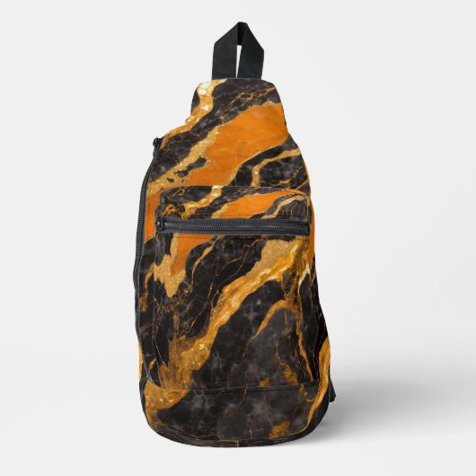 Orangefarbenes Marmormuster mit Gold Crossbody Bag (Vorderseite)