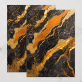 Orangefarbenes Marmormuster mit Gold Einladung (Vorne/Hinten)