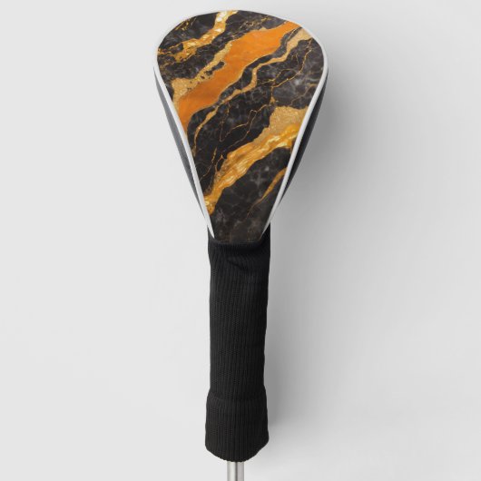 Orangefarbenes Marmormuster mit Gold Golf Headcover (Vorderseite)