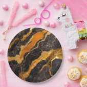 Orangefarbenes Marmormuster mit Gold Pappteller (Party)