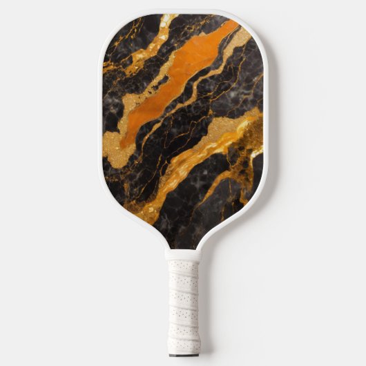 Orangefarbenes Marmormuster mit Gold Pickleball Schläger (Vorderseite)
