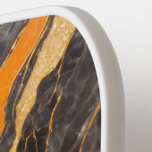 Orangefarbenes Marmormuster mit Gold Pickleball Schläger (Linke Seite)