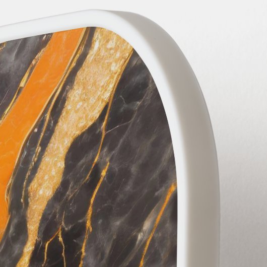 Orangefarbenes Marmormuster mit Gold Pickleball Schläger (Linke Seite)