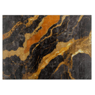 Orangefarbenes Marmormuster mit Gold Schneidebrett