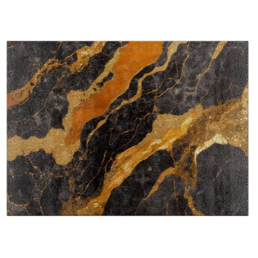 Orangefarbenes Marmormuster mit Gold Schneidebrett (Vorderseite)