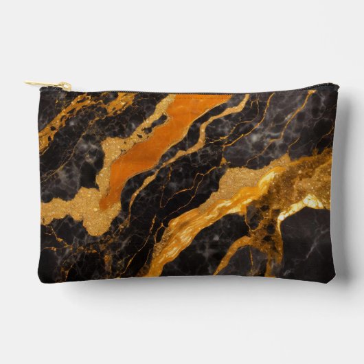 Orangefarbenes Marmormuster mit Gold Zubehörtasche (Vorderseite)