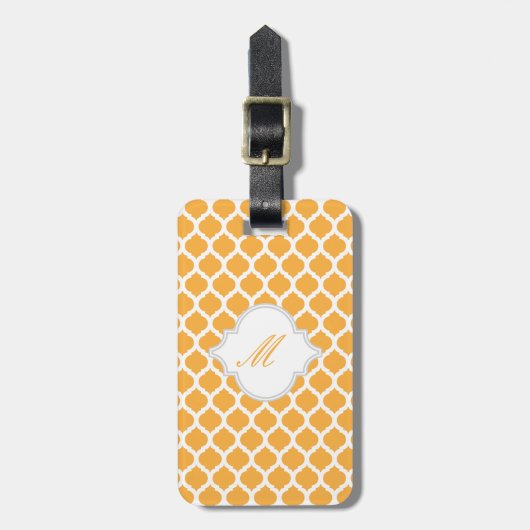Orangefarbenes marokkanisches Muster mit Monogramm Gepäckanhänger (Vorderseite vertikal)