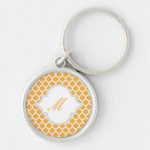 Orangefarbenes marokkanisches Muster mit Monogramm Schlüsselanhänger