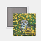 Orangefarbenes Mit Augen Eule im Wiese der Blume Magnet (Vorderseite/Rückseite)
