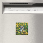 Orangefarbenes Mit Augen Eule im Wiese der Blume Magnet (In Situ (Geschirrspüler))