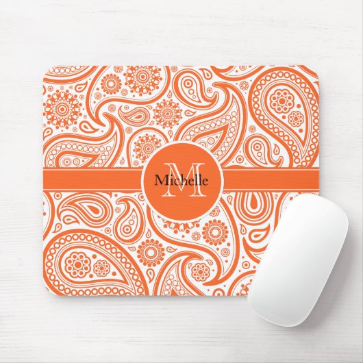 Orangefarbenes Monogramm-Muster Mousepad (Mit Mouse)