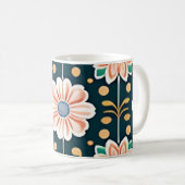 Orangefarbenes Muster auf schwarzem Hintergrund Kaffeetasse (VorderseiteRechts)