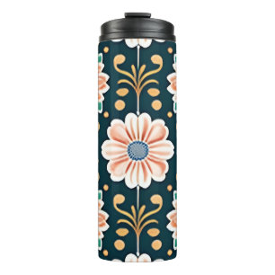 Orangefarbenes Muster auf schwarzem Hintergrund Thermosbecher