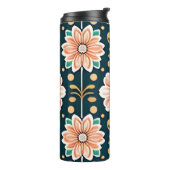 Orangefarbenes Muster auf schwarzem Hintergrund Thermosbecher (Nach links gedreht)