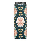 Orangefarbenes Muster auf schwarzem Hintergrund Thermosbecher (Rückseite)