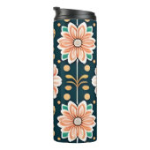 Orangefarbenes Muster auf schwarzem Hintergrund Thermosbecher (Nach rechts gedreht)