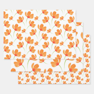 Orangefarbenes Muster Geschenkpapier Set