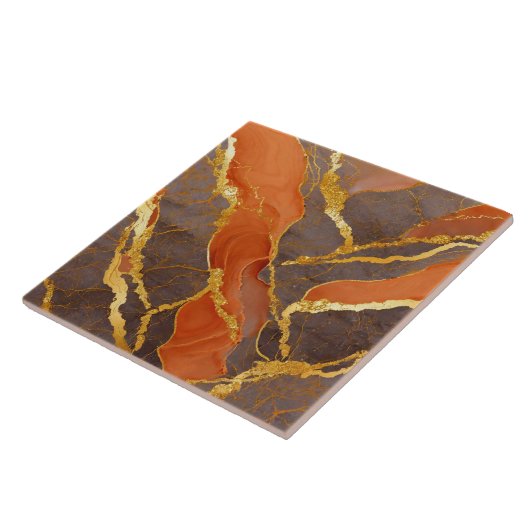 Orangefarbenes Muster mit Gold Fliese (Seite)