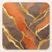 Orangefarbenes Muster mit Gold Rechteckiger Pappuntersetzer (Vorderseite)