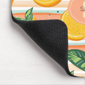 Orangefarbenes Muster mit grünen Blätter auf Paste Mousepad (Ecke)