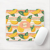 Orangefarbenes Muster mit grünen Blätter auf Paste Mousepad (Mit Mouse)