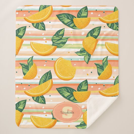 Orangefarbenes Muster mit grünen Blätter auf Paste Sherpadecke (Vorderseite)