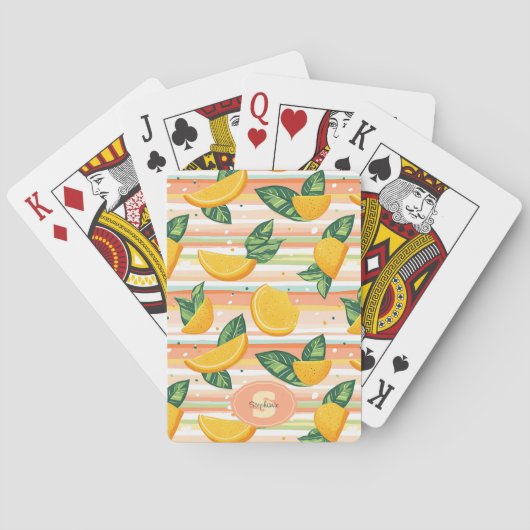 Orangefarbenes Muster mit grünen Blätter auf Paste Spielkarten (Rückseite)