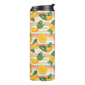 Orangefarbenes Muster mit grünen Blätter auf Paste Thermosbecher (Nach links gedreht)